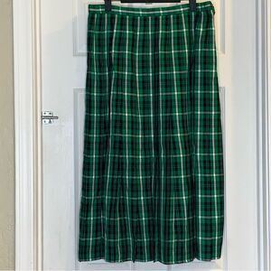 Vintage Pendleton Green Black Plaid Wool Pleated Skirt VTG Size 14 Tartan Midi L